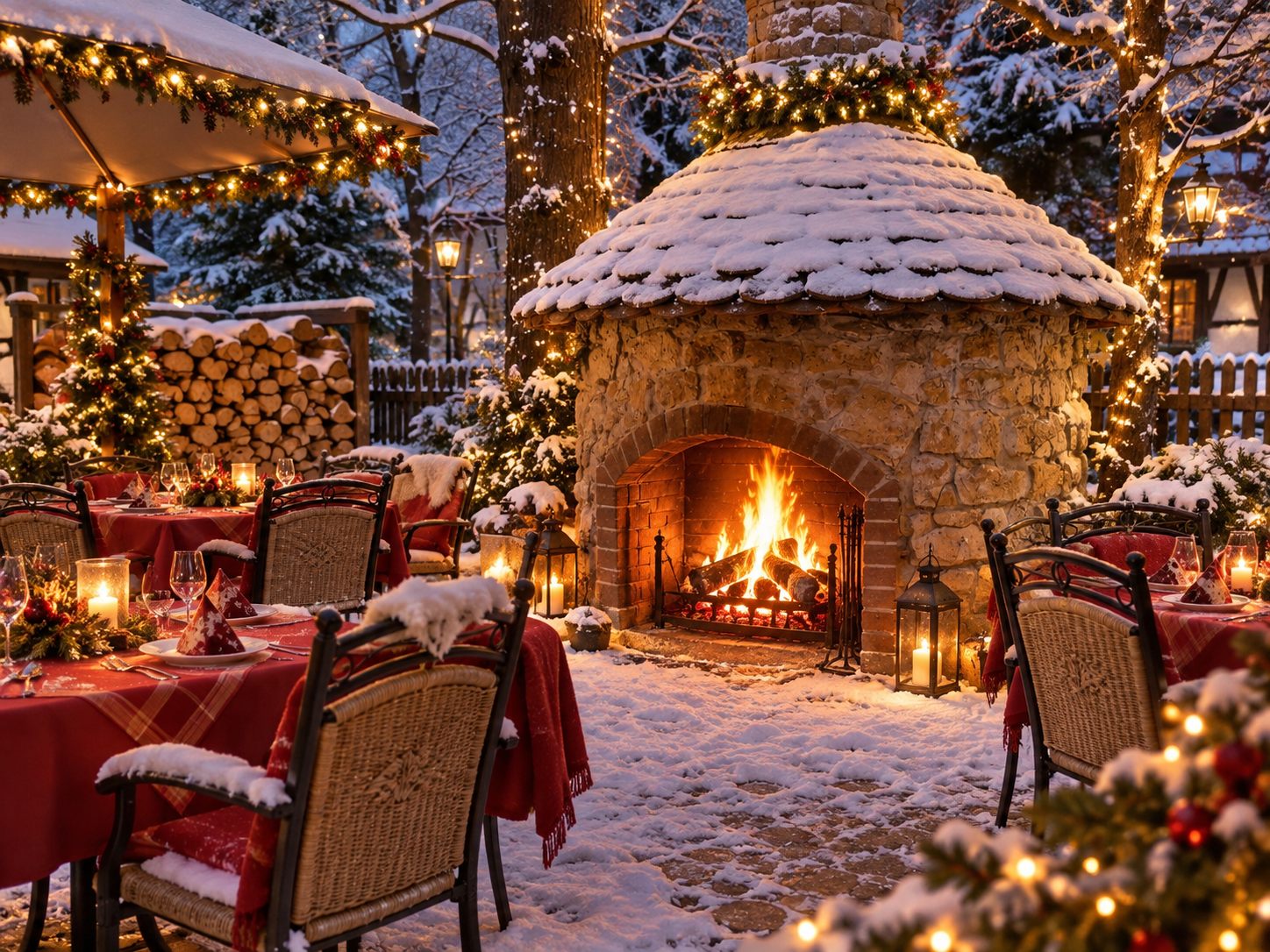 Romantische Tafeln am Riesenkamin