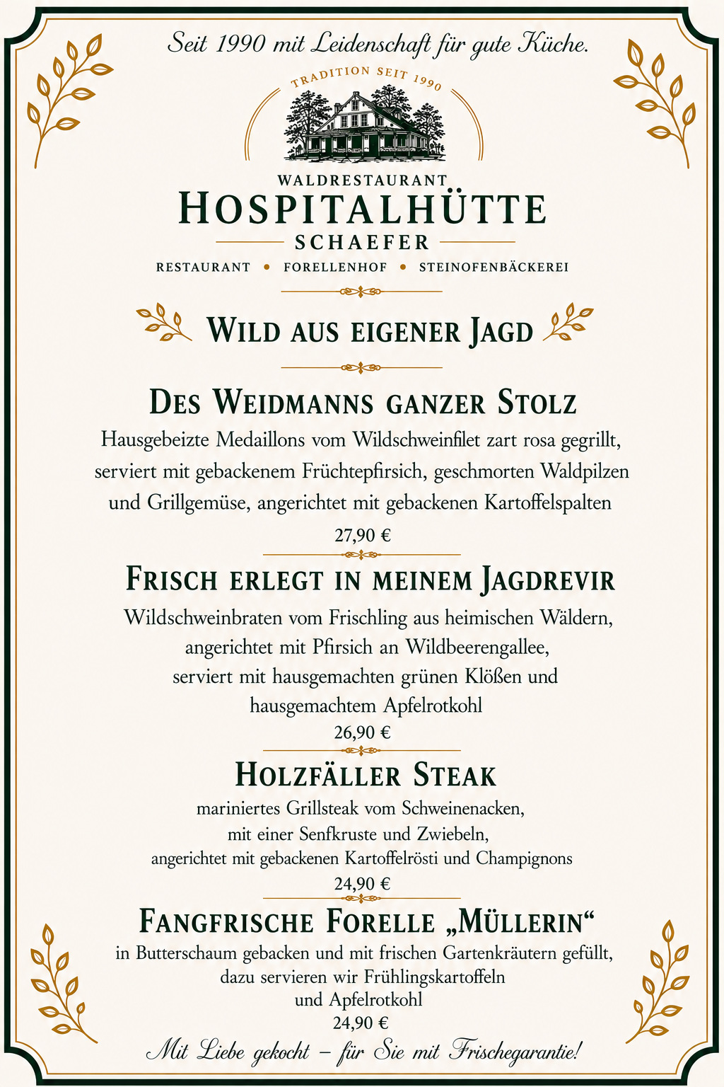 Speisekarte 2 – Wild aus eigener Jagd