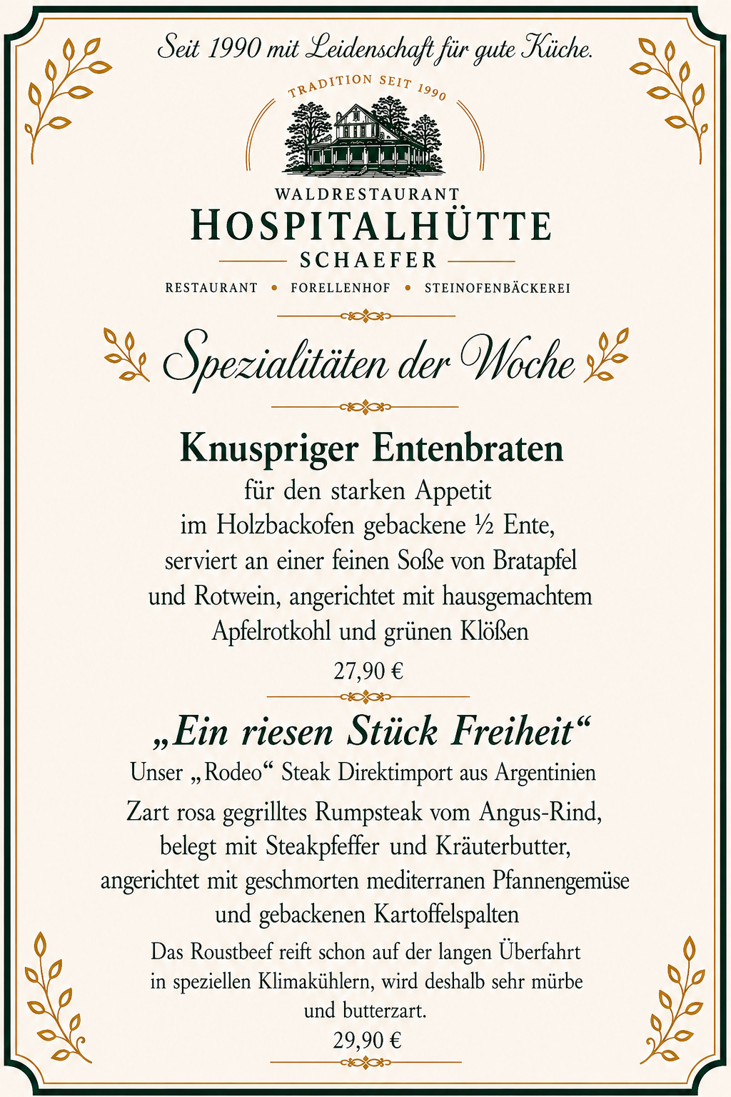 Speisekarte 3 – Spezialitäten der Woche