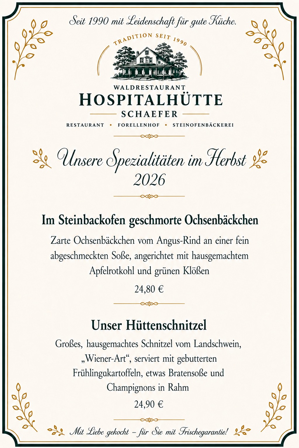 Speisekarte 4 – Herbstspezialitäten I