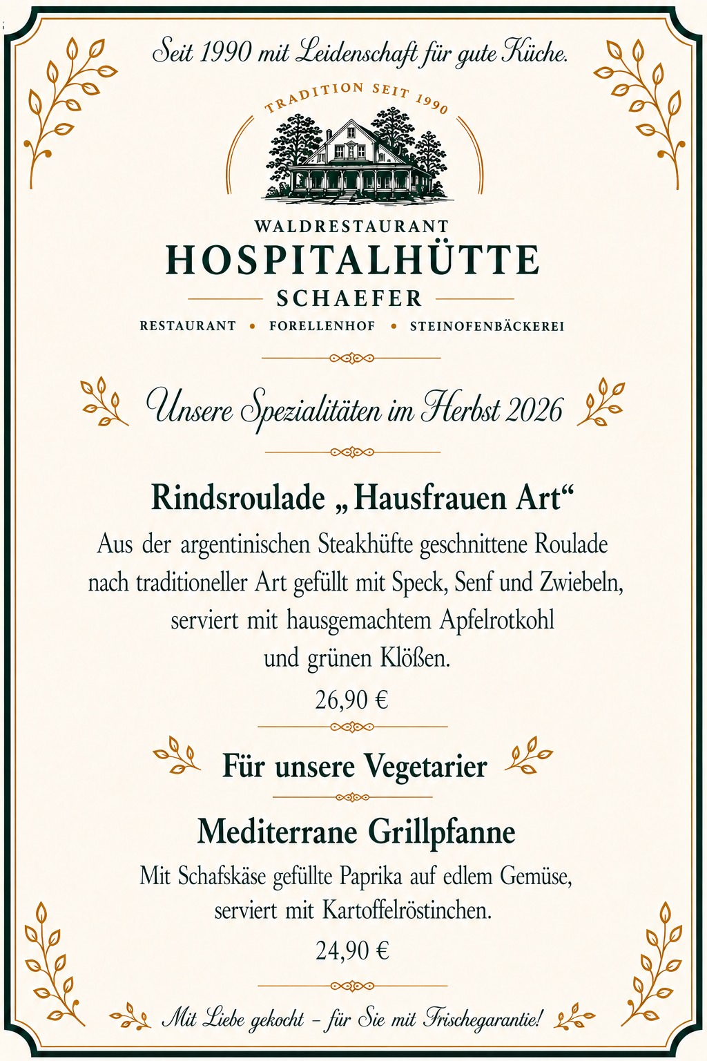 Speisekarte 5 – Herbstspezialitäten II