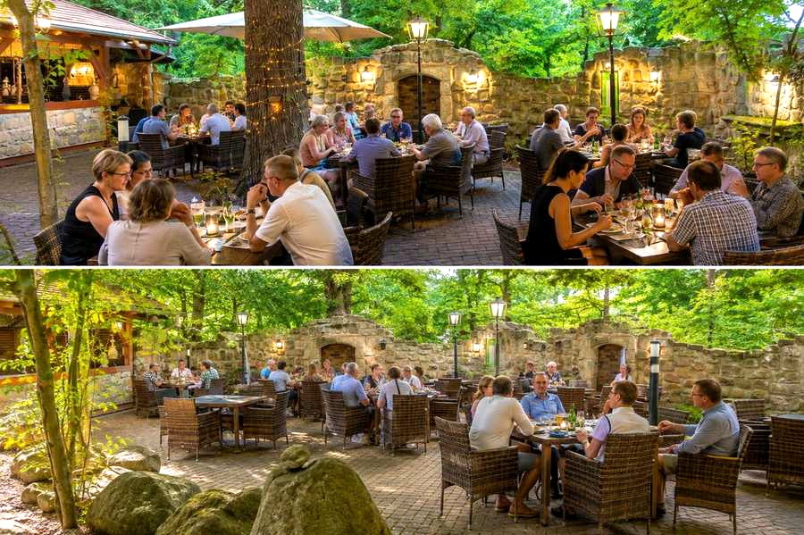 Gemütlich essen unter alten Bäumen